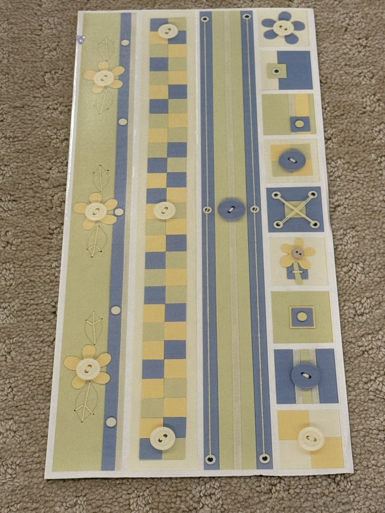 5 New Rare Vintage Pebbles Inc Blue Green And Yellow Button Sticker Sheets
