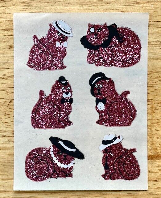 NEW Old Stock Vintage Sticker Sheet of HALLMARK PINK GLITTER CATS Very Rare HTF
