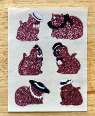 NEW Old Stock Vintage Sticker Sheet of HALLMARK PINK GLITTER CATS Very Rare HTF