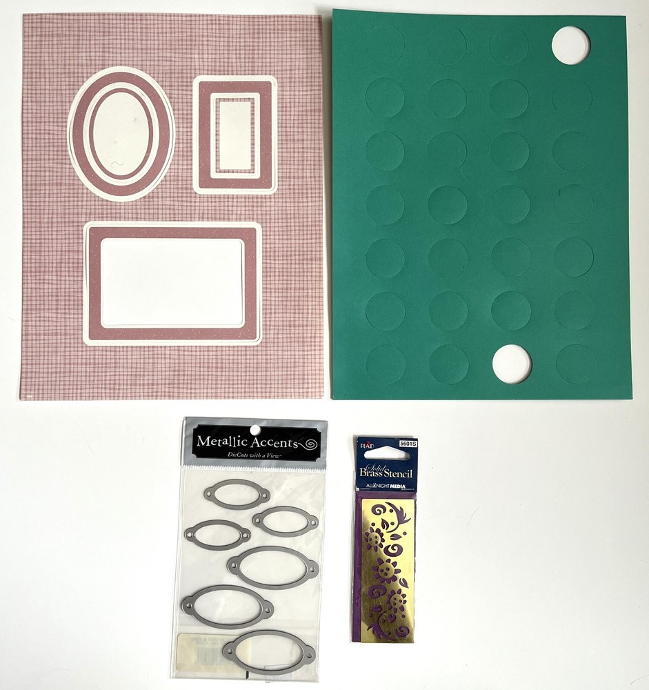 Scrapbooking Items, Brass Stencil, Metallic Accents, (2) Sheets Card Stock