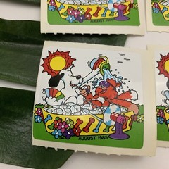 BJ Vintage 80s Stickers Lot Unidog August 1985 Calendar Pool Ice Bath Summer