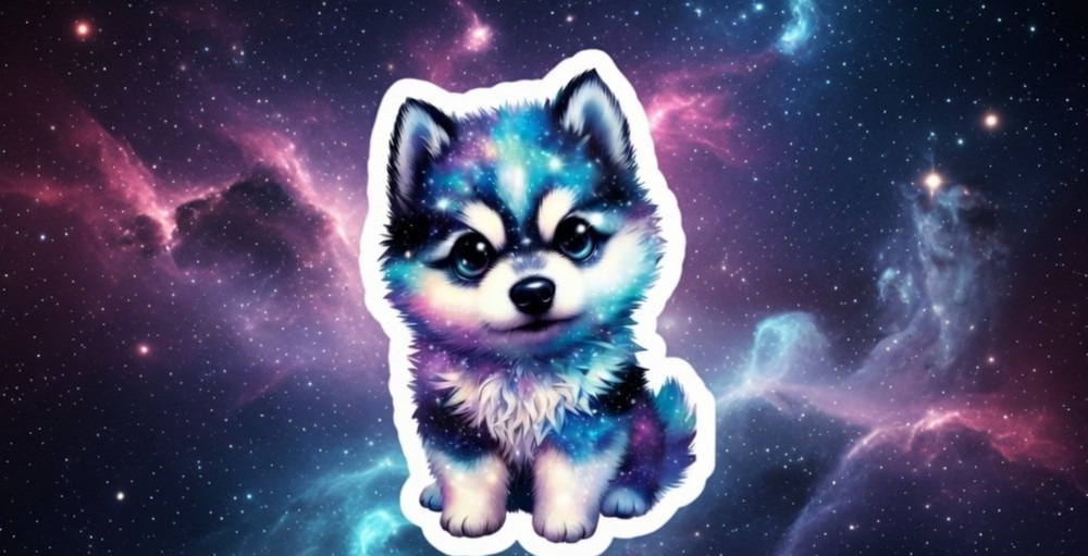 Galaxy Puppy Sticker Cosmic Husky Dog Vinyl Decal – Waterproof UV Resistant 2.5″