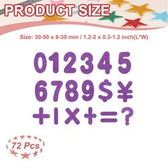 Number Foam Stickers, 72Pcs Numbers 0-9 EVA Self Adhesive Glitters, Purple