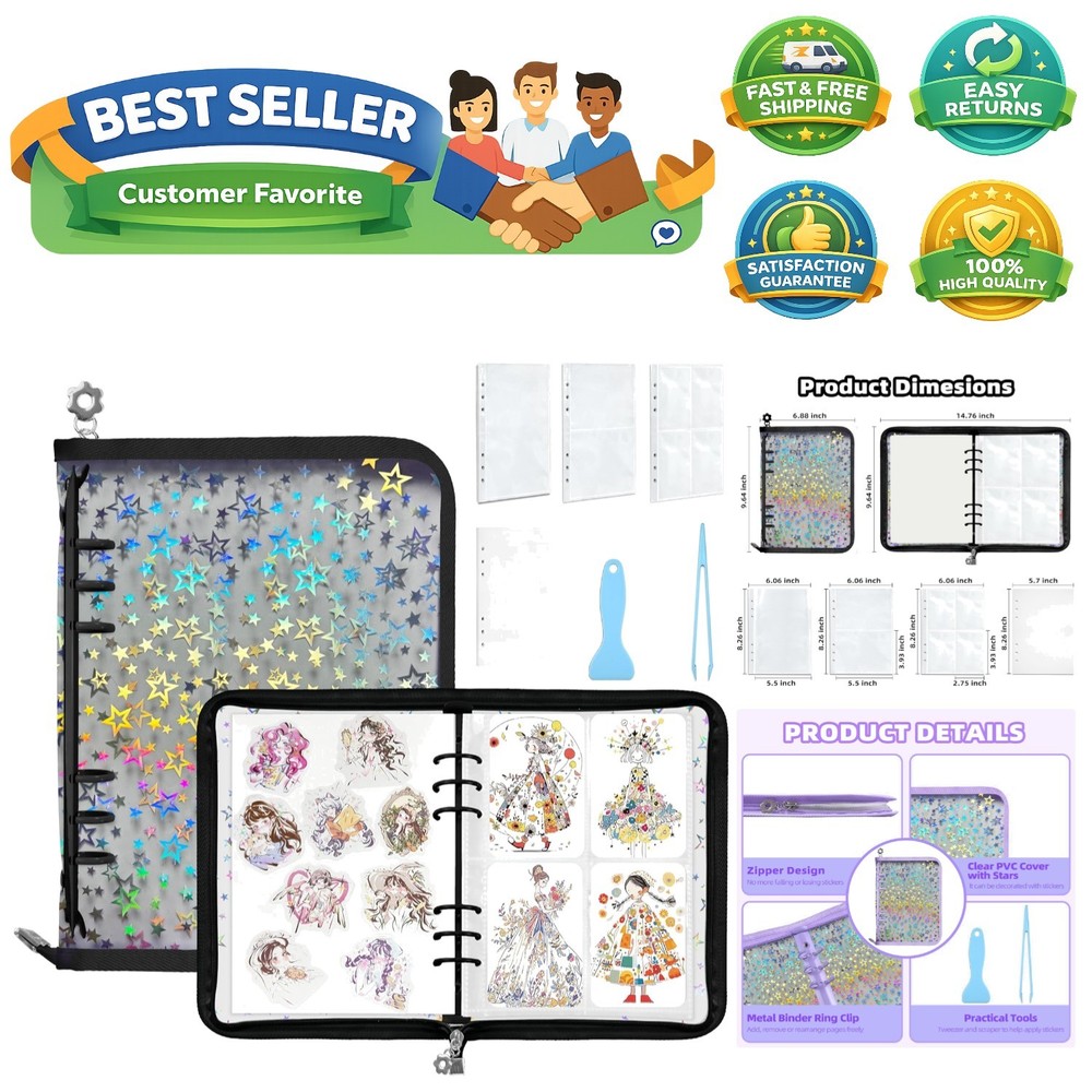 Sticker Storage Organizer,Sticker Organizer Binder Reusable Sticker Book Coll…
