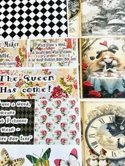 Alice In Wonderland Scrapbooking Junk Journal Paper Crafting Set Of 45 Pieces #R