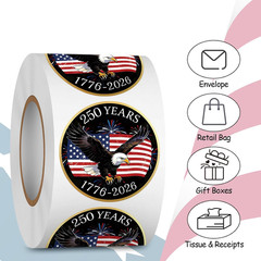 1.5Inch 250Th Anniversary Stickers Roll- 500 Pcs 250 Years Semiquincentennial St