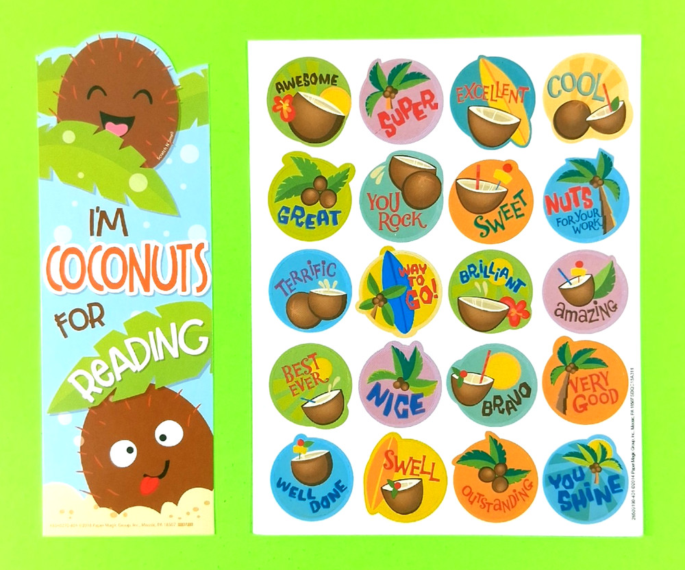 Eureka Coconut Scented Scratch & Sniff Bookmark & Sticker Sheet Set Retired