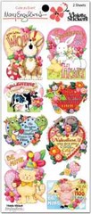Mary Engelbreit Stickers 2 Sheets Whimsical Animal Valentines Cat Dog Bunny Pig