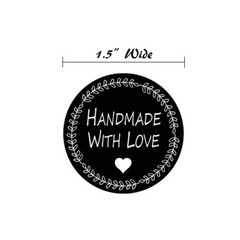 «Handmade with Love» Black 1.5″ Stickers | 100 Pack | Inch Round – For Gifts
