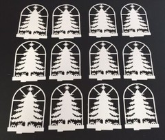 Christmas Die Cuts * Christmas Tree in Window * Set of 12 * White Cardstock *