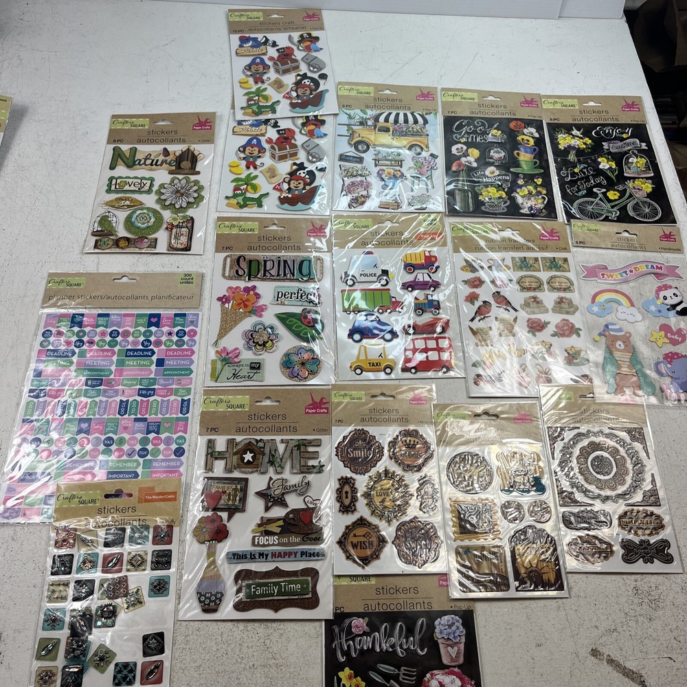 Lot Of 17 Sheets Of Crafters Square Stickers For Scrapbooking. Unused