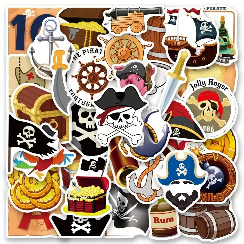 50pc Cool Pirate Stickers, Skeleton Decal, Pirate Ship Stickers Crafts For Boys