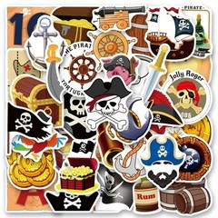 50pc Cool Pirate Stickers, Skeleton Decal, Pirate Ship Stickers Crafts For Boys