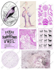 Purple Ephemera Pg 1 Collage Sheet Supplies Scrapbook Junk Journal Card Topper