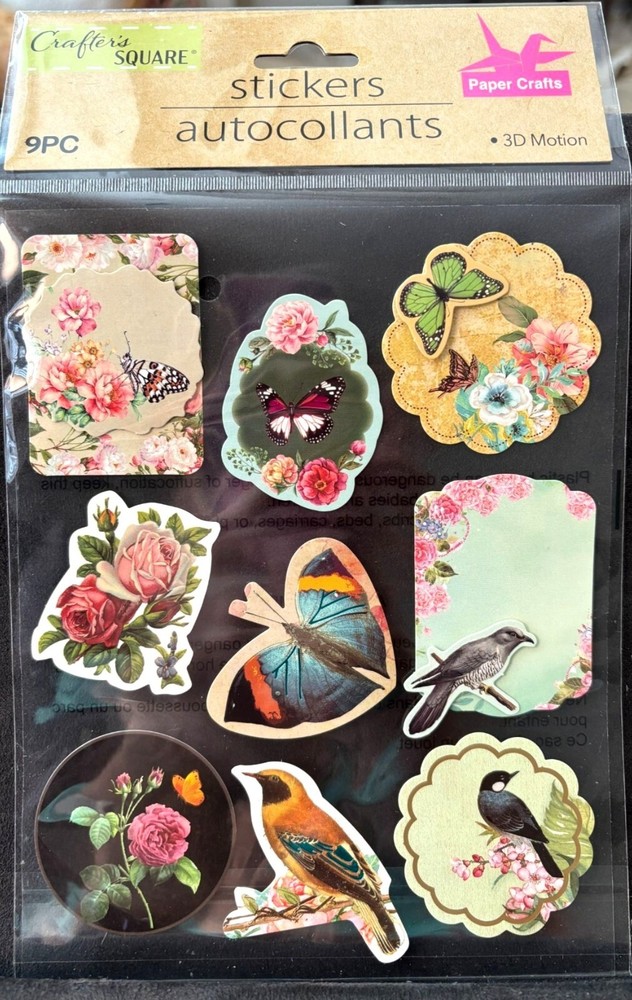 Crafters Square, 3D Motion Stickers, Scrapbook, Crafts, Junk Journal, Birds, Flo