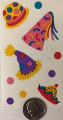 PARTY HATS Stickers(10pc)Mrs.Grossman’s •Birthday•Confetti•Dot•Clown•Celebration