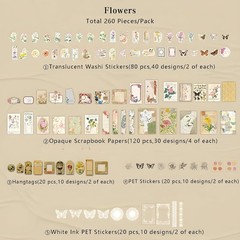 260 PCS Vintage Scrapbooking Supplies Aesthetic Journaling Kit,Large Collection