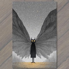 STICKER Moth Cat Glowing Eyes Dark Wings Night Sky Gothic Fantasy Moonlit