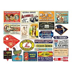 Vintage Advertising Signs, 2 Cut & Peel Sticker Sheets, 44 Reproductions
