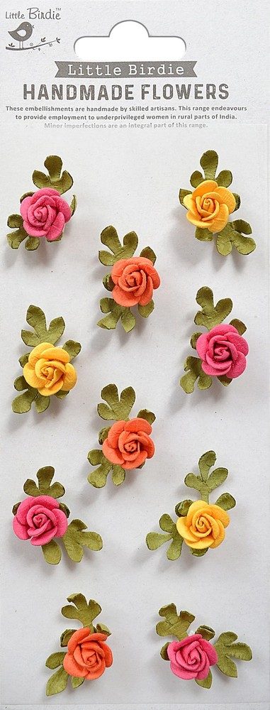 Little Birdie Petite Rose Paper Flowers 10/Pkg-Boho Dreams