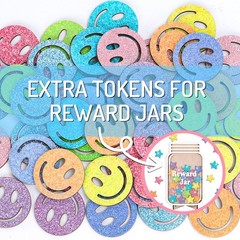 Glitter Smile Extra Tokens Reward Jar 45 PCS Happy Face Wooden Cutouts Classroom