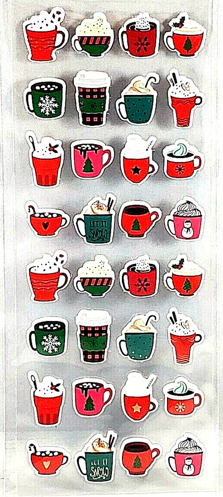 Mini Christmas Mugs Drinks Coffee Whipped Cream Cocoa Paper Crafts 3D Sticker