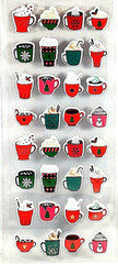 Mini Christmas Mugs Drinks Coffee Whipped Cream Cocoa Paper Crafts 3D Sticker