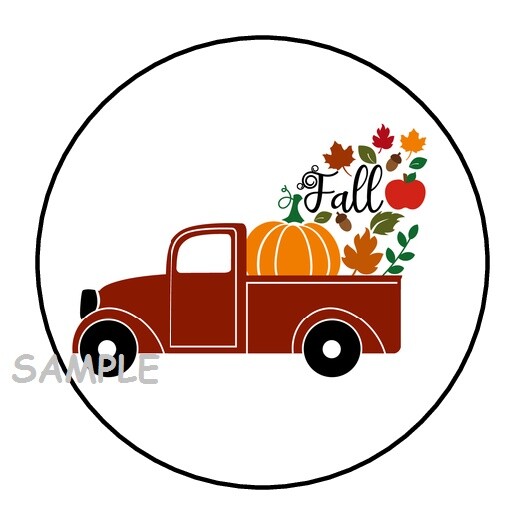 30 CLASSIC TRUCK FALL AUTUMN ENVELOPE SEALS LABELS STICKERS 1.5″ ROUND PUMPKIN