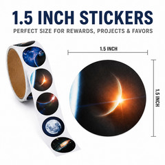 500 Realistic Space Stickers 1.5″ Galaxy Moon Nebula Classroom Rewards