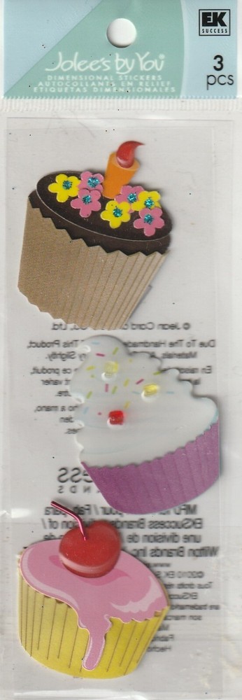 Jolee’s by You 3-D Epoxy Stickers CUPCAKES Birthday Theme 81301 Fast FREE ship!
