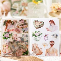 Book of Vintage Stickers Lady Girls Sticker PET + Paper Junk Journal Scrapbook