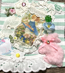 #5 Art Collage Snippet Cluster Spring Girl Pink Bunny Crochet Lace Handmad Album