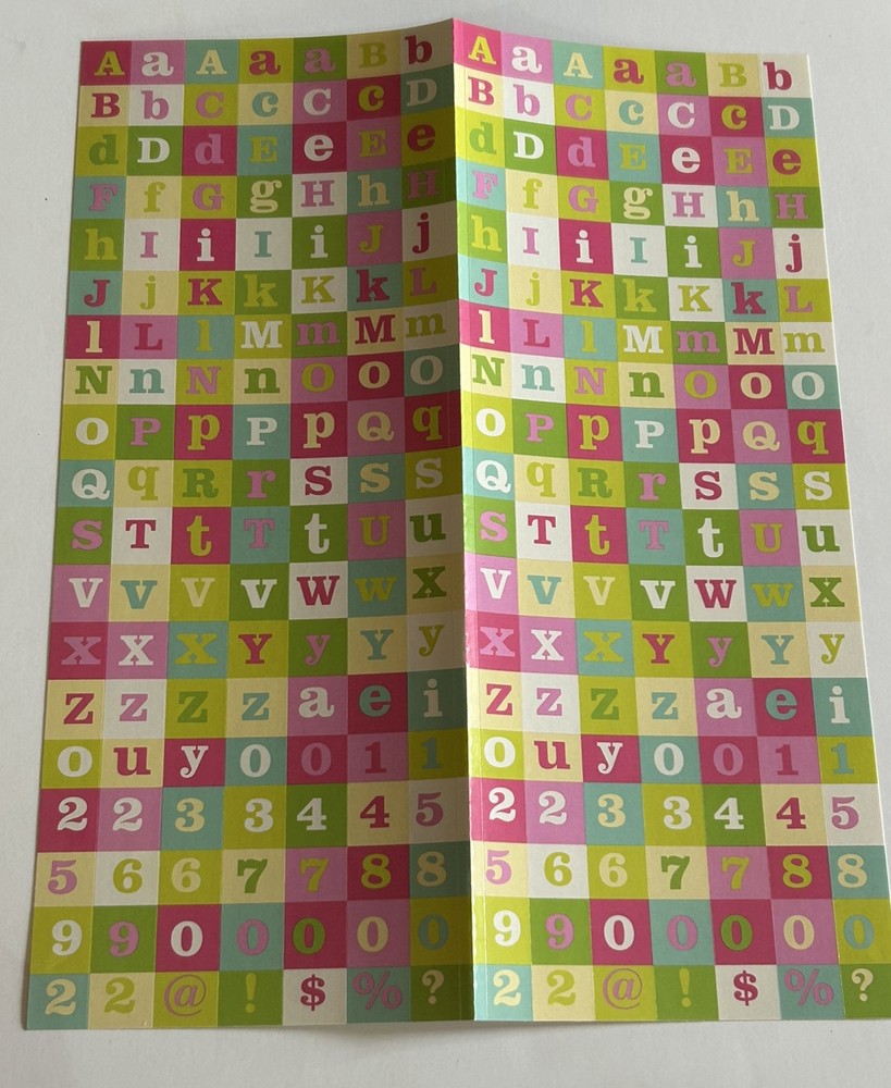 K&Company 5/8” SQUARE ALPHABET &!NUMBER Stickers Pink Green Blue