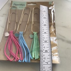 4″ Jumbo Gold Journal Paper Clips with 3″ Tassel & Heart Charm 4 Pc Set Planner
