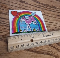 VTG 80s Holographic Prism Vending Pink Baby Unicorn Rainbow Hearts Sticker RARE