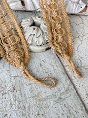 25×3 Antique French Gold Silk Passementerie Trim Tieback c1900 Ornate Handwoven