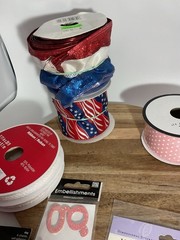 Craft Lot Ribbon, Scrapbook Stickers, Embellishments (F)