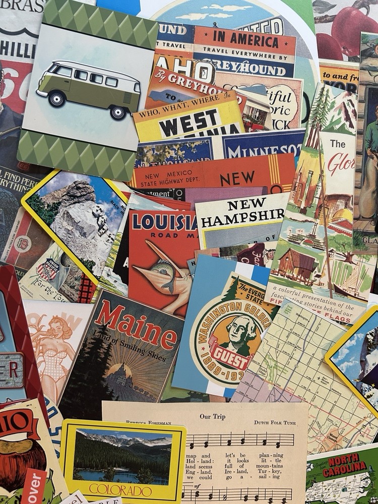 Travel Vacation Themed Bundle 96 Pieces, USA States Road Trip Kit Cutouts Cards