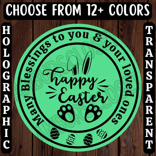 40 HAPPY EASTER STICKERS 2″ LABELS SEALS THANK YOU SCRATCH RESISTANT PARTY BUNNY