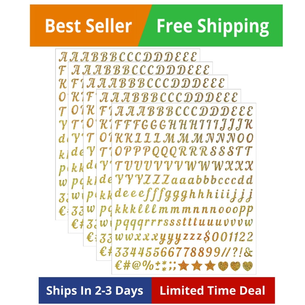 0.5 Inch Small Letter Sticker, Golden Vinyl Self Adhesive Alphabet Number Sticke