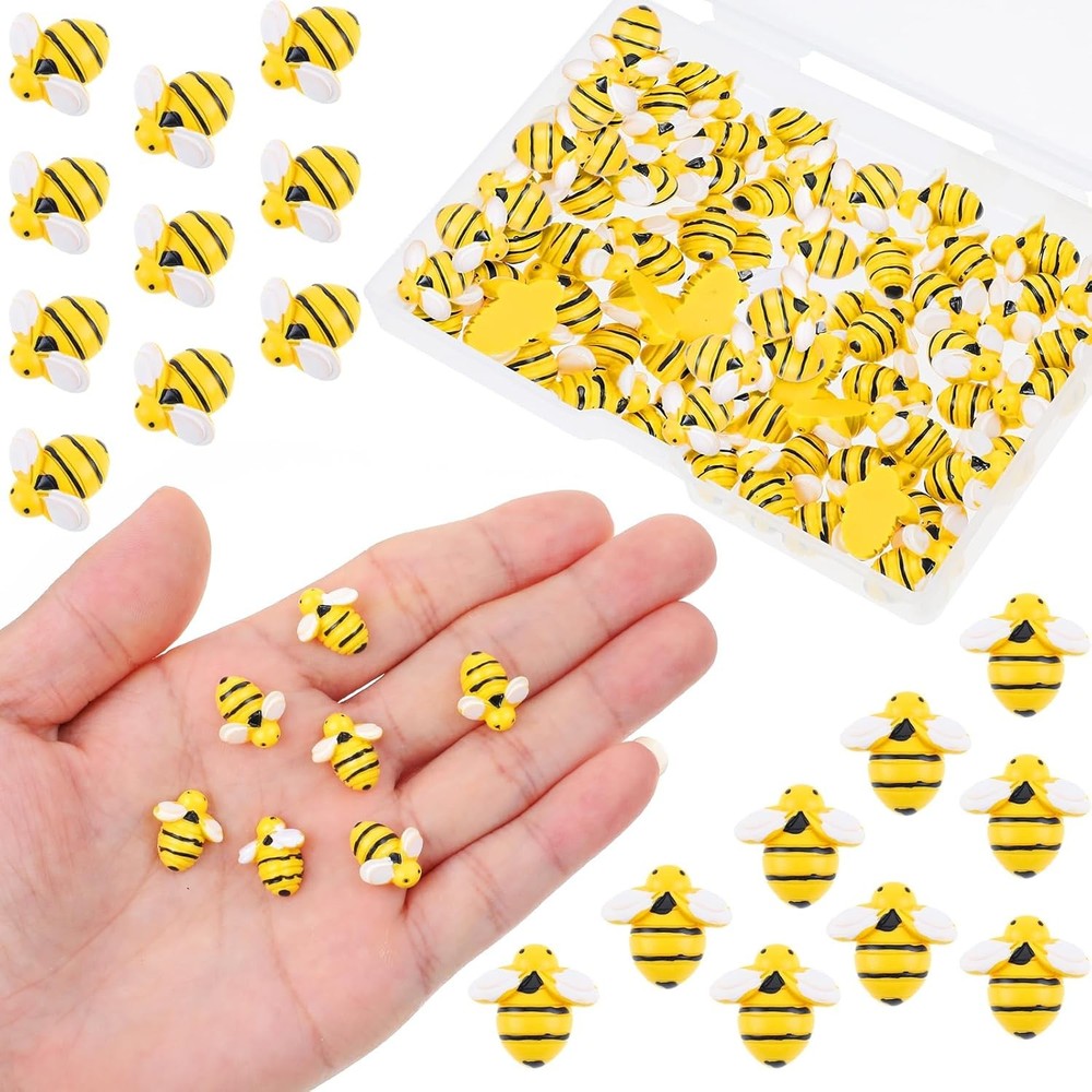 45 Pcs Tiny Resin Bees Small Plastic Bumble Bee Decor Honey 14MM, yellow