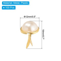 100 Pcs Brads Paper Fasteners Mini Metal Pearl Fastener, Gold Tone, 0.7″x0.5″