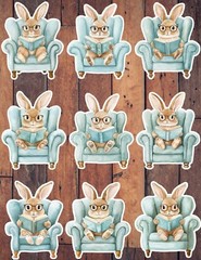 Bunny Reading Book Die Cut Vinyl Stickers Set Scrapbooking Laptop Waterbottle