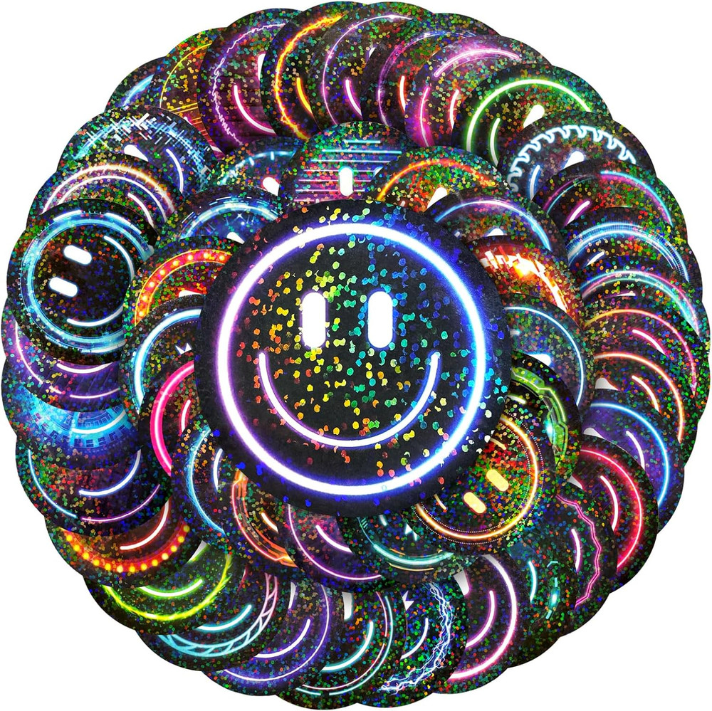 50PCS Smiling Glitter Neon Stickers, Cute Water Bottle Stickers for Kids, for Te