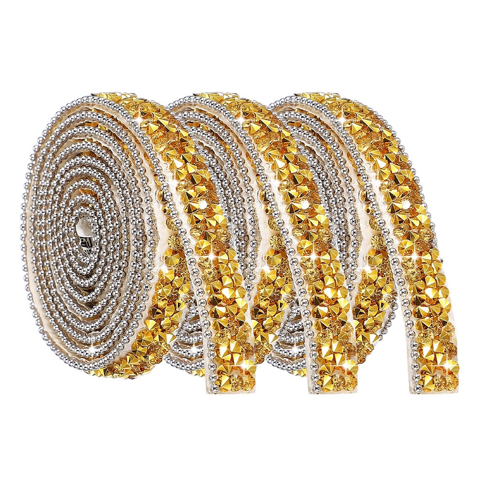 3Rolls Self Adhesive Resin Rhinestone Strips, Diamond Bling for Crafts, Gold