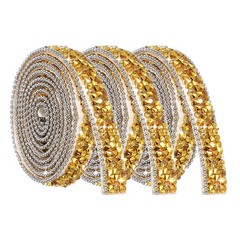 3Rolls Self Adhesive Resin Rhinestone Strips, Diamond Bling for Crafts, Gold