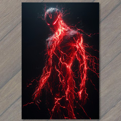 STICKER Lightning Human Form in Fiery Atmosphere Striking Red and Black
