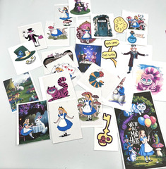 25 Pc ALICE IN WONDERLAND Supplies Kit For Junk Journal Scrapbook Card Toppers