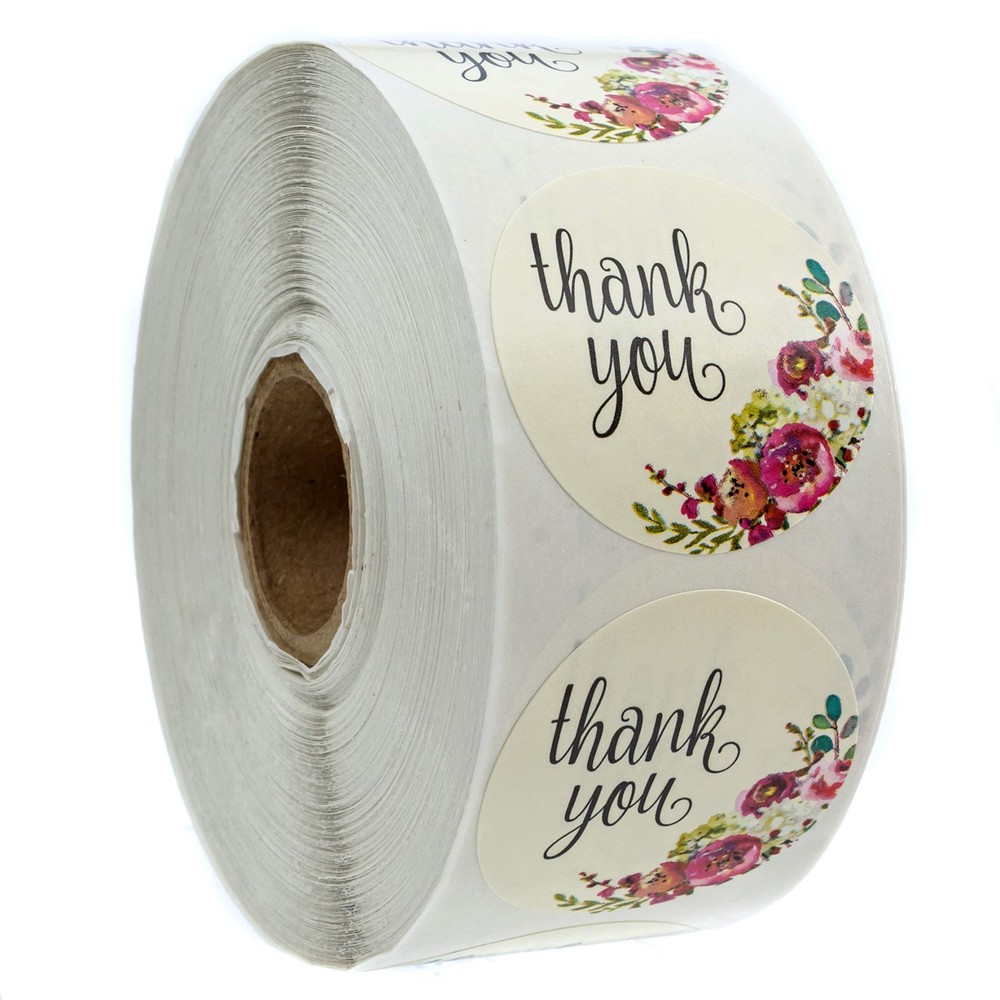 Ivory Floral Thank You Stickers / 1000 Gratitude Envelope Seals Roll / 1.5″ R…