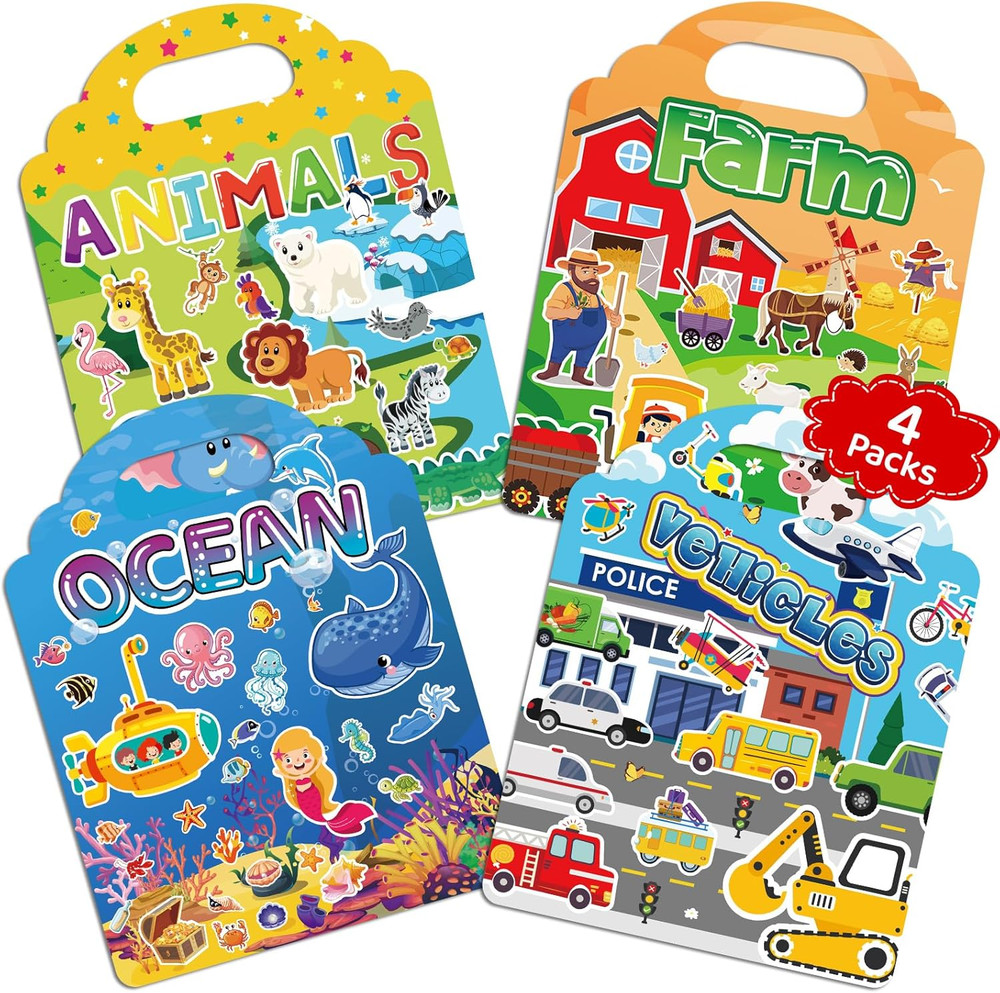 Jelly Sticker Books for Toddlers 2-6 Years, 4 Sets of Reusable Sticker Books